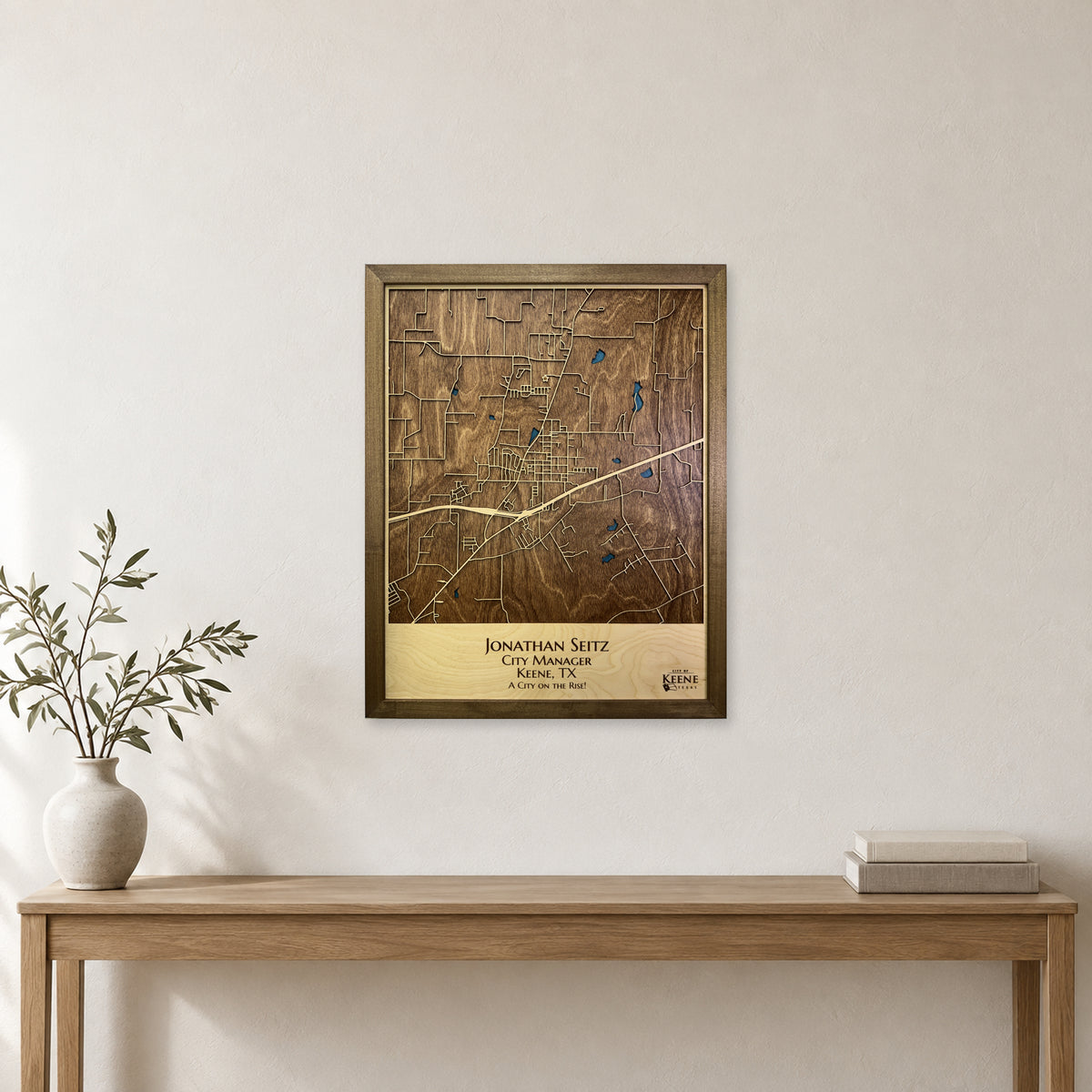 Keene Texas Wood City Map — room mockup [MC20261007 q3306 15dcdc91ff2d]