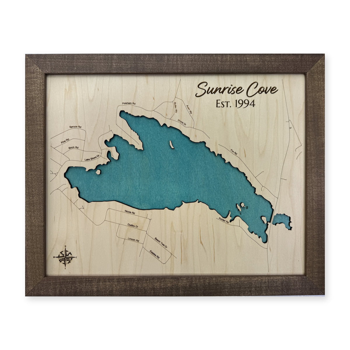 Sunrise Lake New Hampshire Wood Map — plain-background photo [MC20261007 q3547 caaade18fc6b]