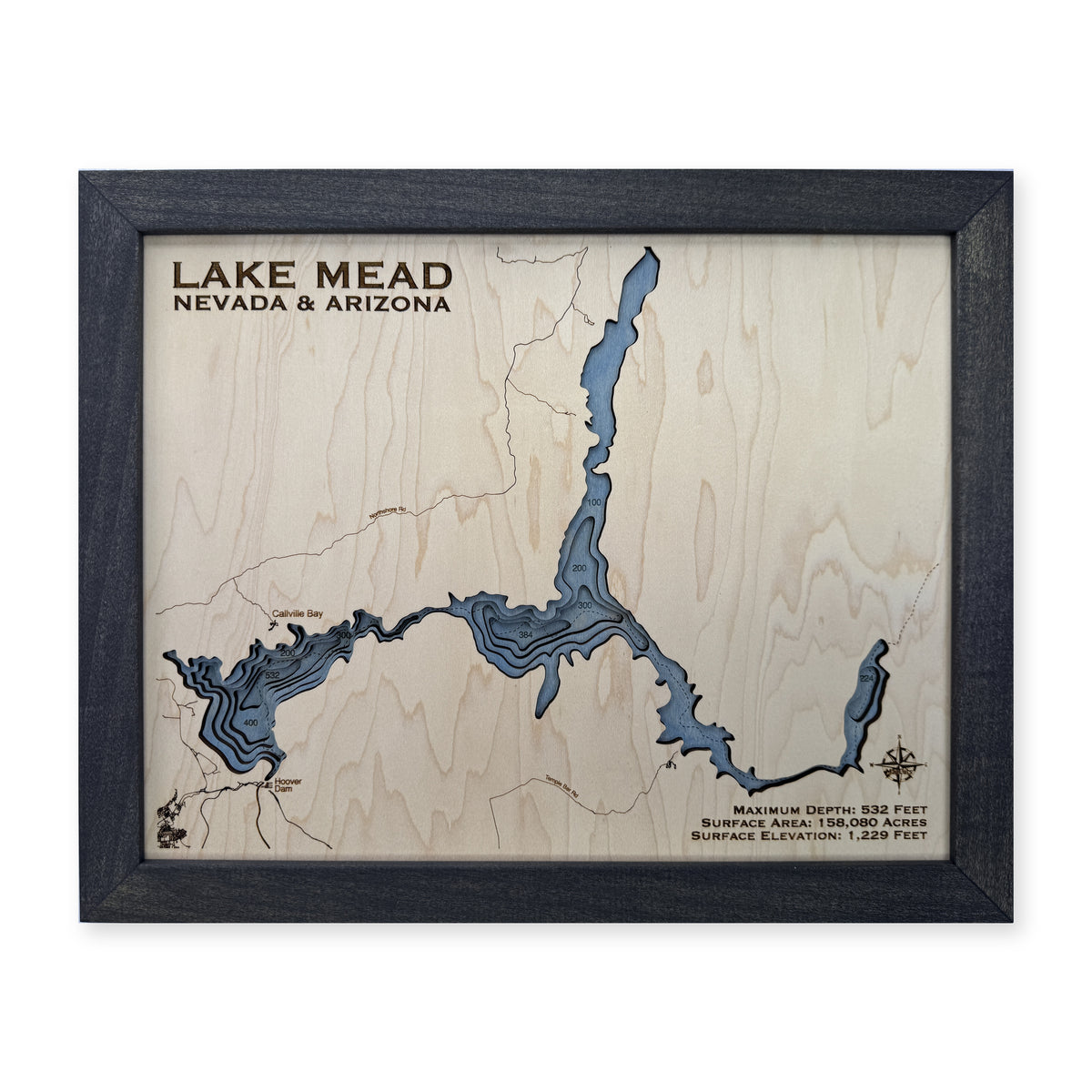 Lake Mead Nevada and Arizona Wood Map — plain-background photo [MC20261007 q3571 b60def0b9fed]