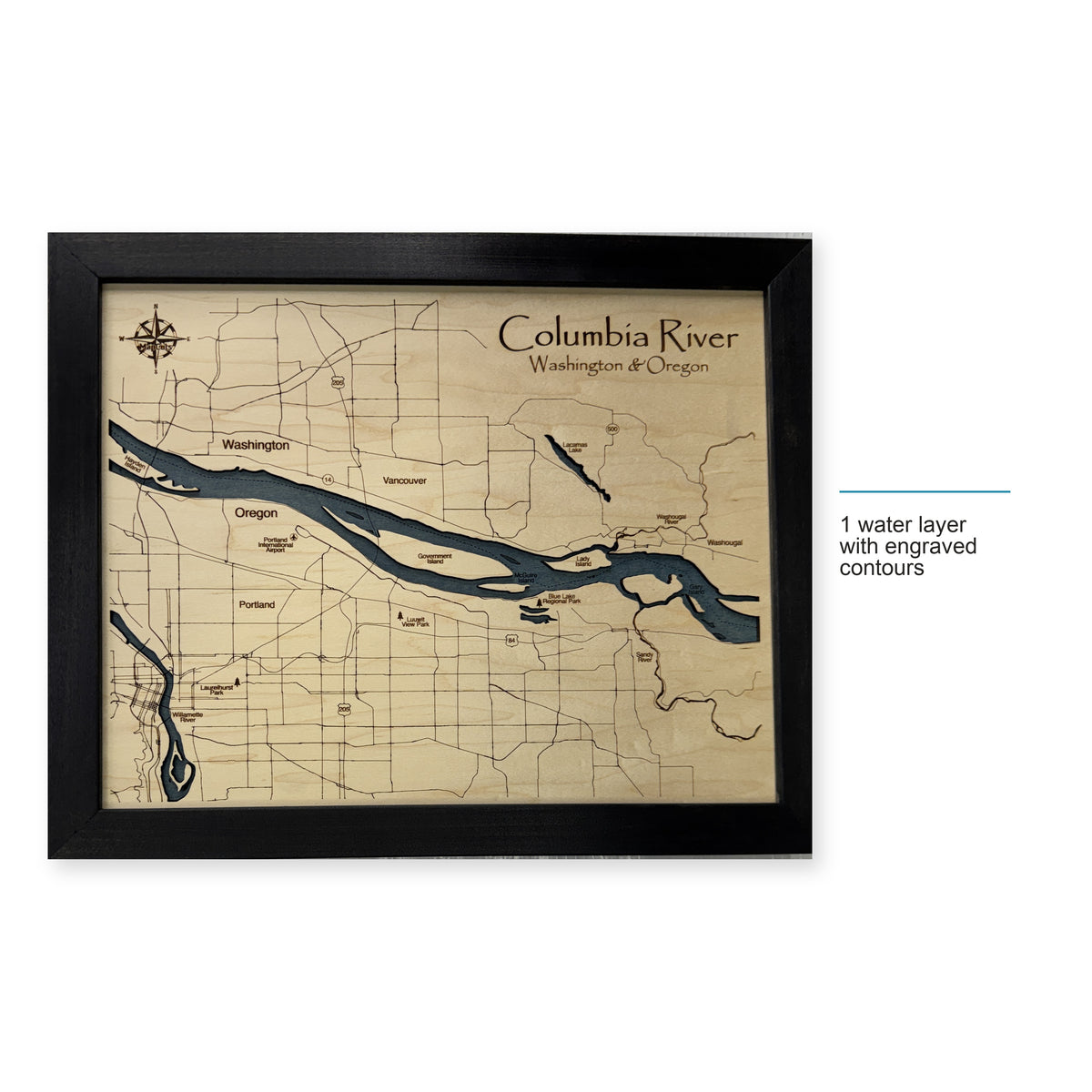 Columbia River Portland and Vancouver Wood Map — style-labeled photo [MC20261007 q3735 3c02dccc4530]