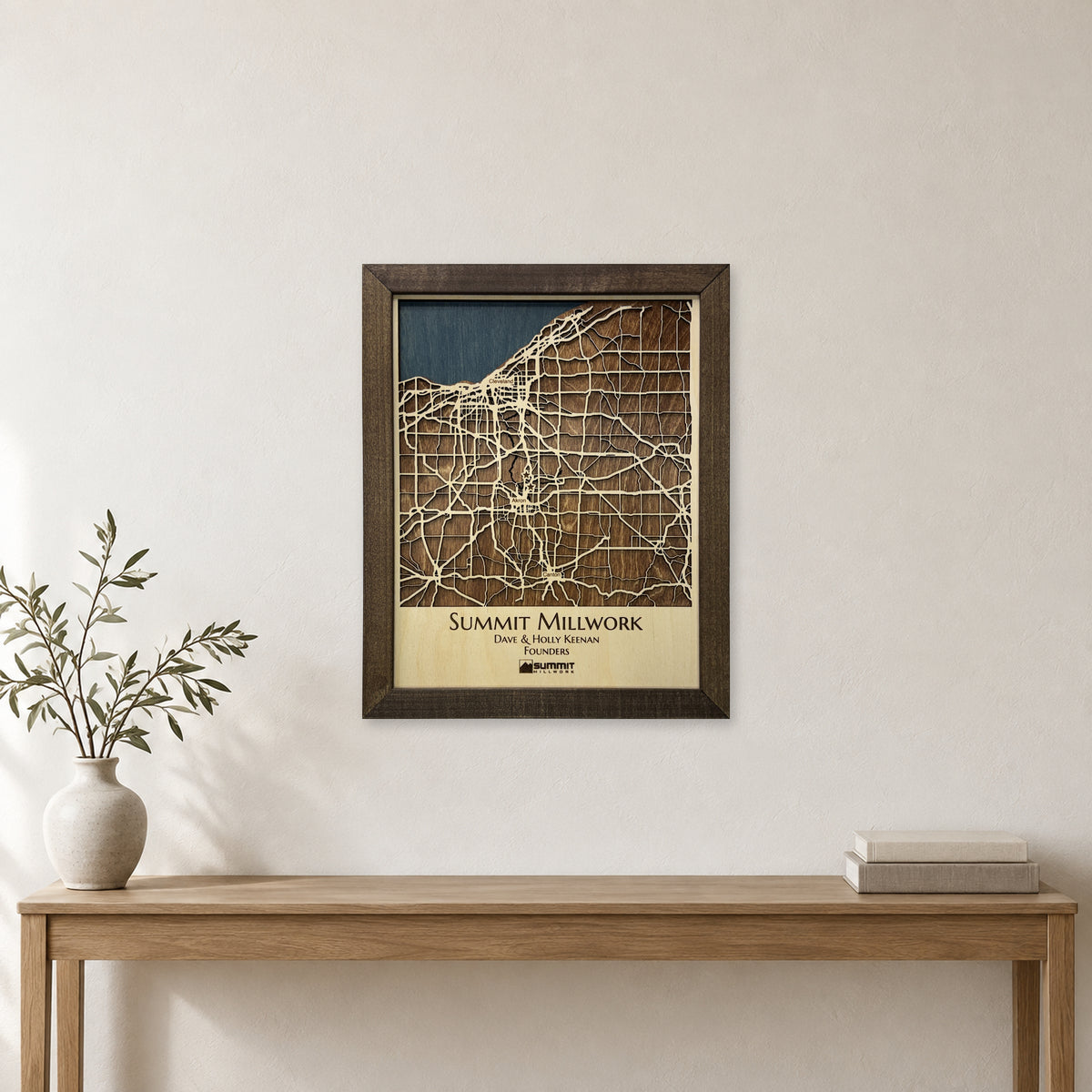 Cleveland Akron and Canton Ohio Wood City Map — room mockup [MC20261007 q3844 e04e2789cb9a]