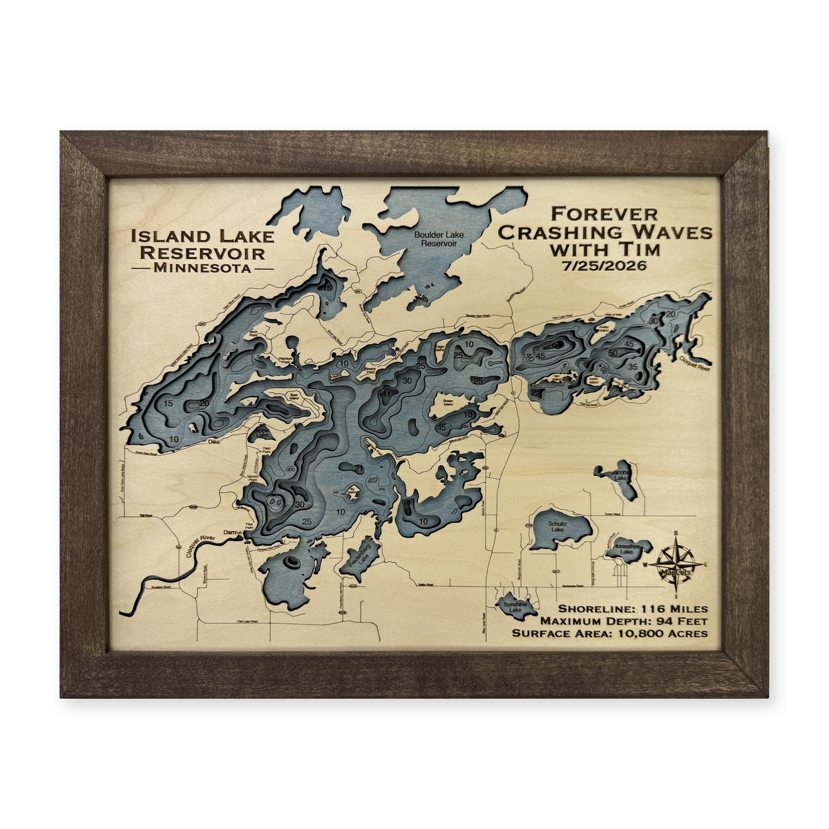Island Lake Reservoir Minnesota Multilayer Wood Map — plain-background photo [MC20261007 q3880 a191cfa75220]