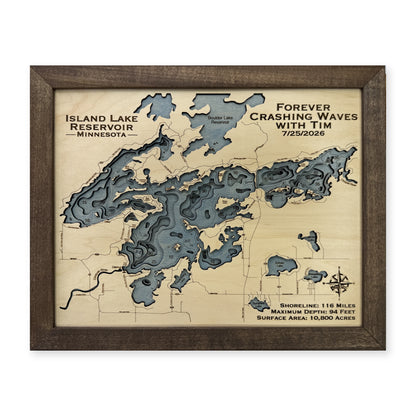 Island Lake Reservoir Minnesota Multilayer Wood Map — plain-background photo [MC20261007 q3880 a191cfa75220]