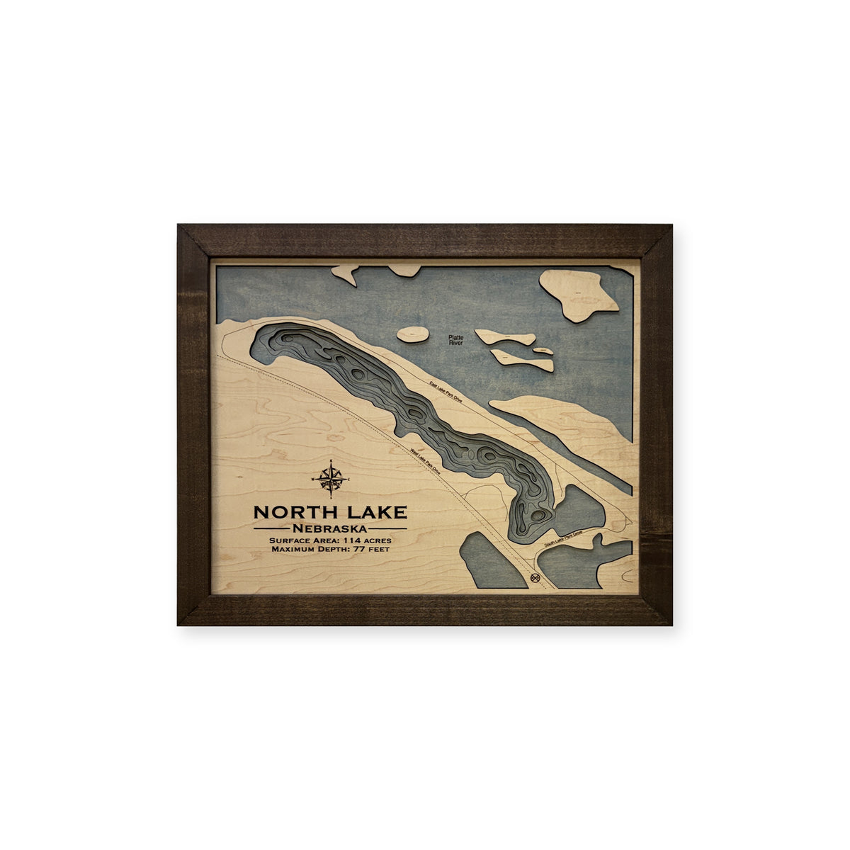 North Lake Nebraska Wood Map — plain-background photo [MC20261007 q3956 56632095d7c5]