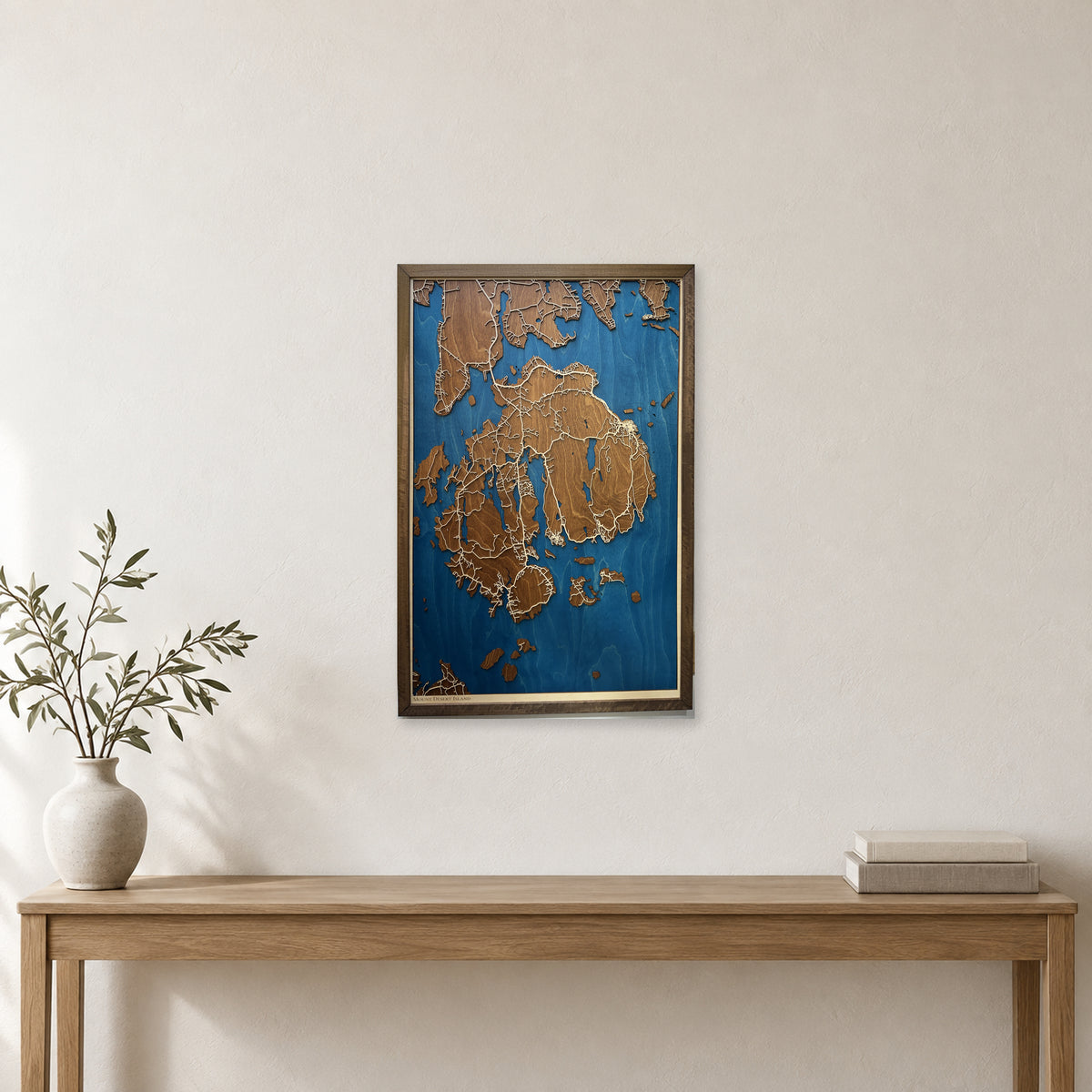 Mount Desert Island Maine Wood City Map — room mockup [MC20261007 q4166 e5085d255210]