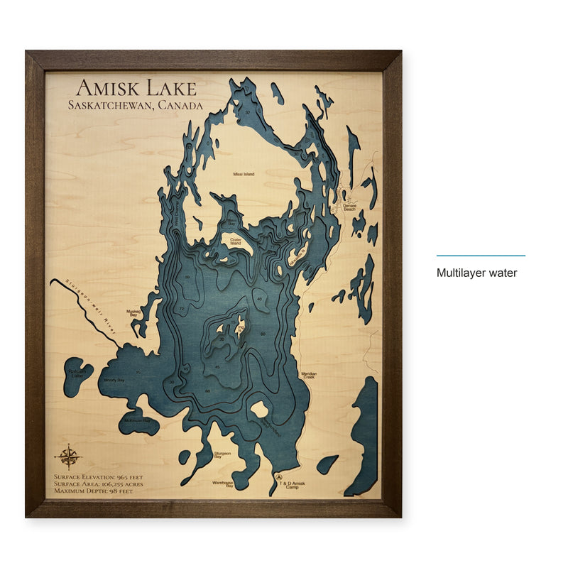 Amisk Lake, Saskatchewan Wood Map — style-labeled photo [MC20261006 straighten20261007 ae2cc8c9ad79]