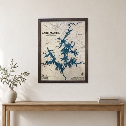 Martin Tate wood map — multilayer, staged room mockup