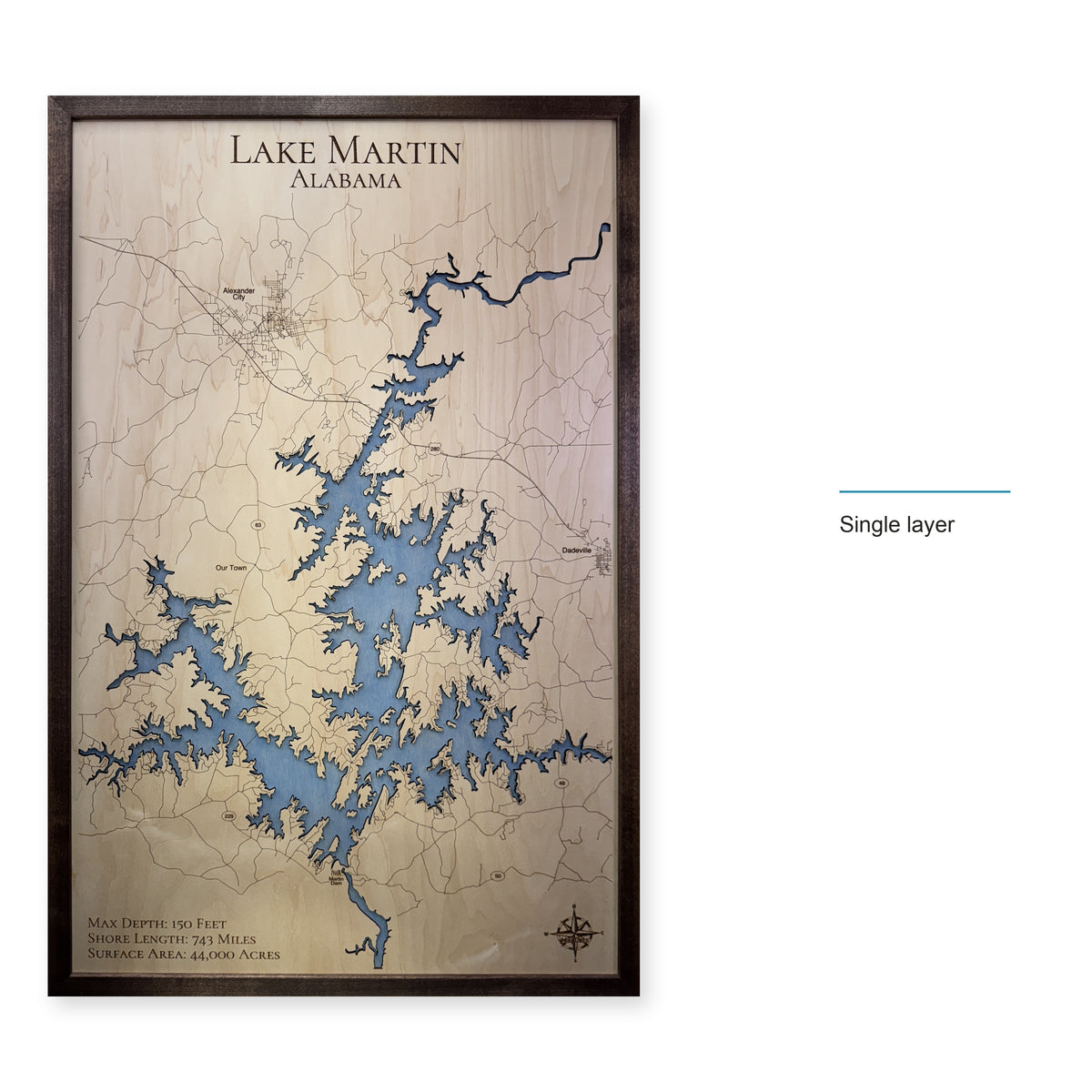 Martin Walnut Single wood map — single layer, layer option shown