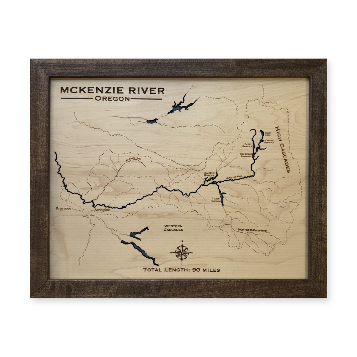 Mckenzie River wood map — single layer, white background