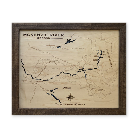 Mckenzie River wood map — single layer, white background