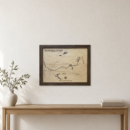 Mckenzie River wood map — single layer, staged room mockup
