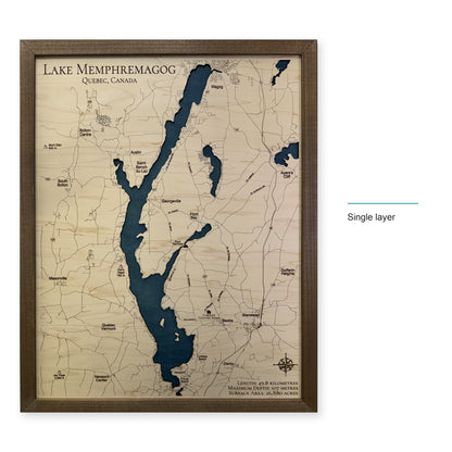 Memphremagog Walnut wood map — single layer, layer option shown