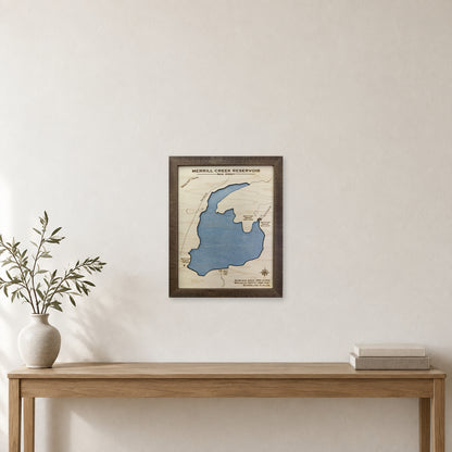 Merrill Creek wood map — single layer, staged room mockup