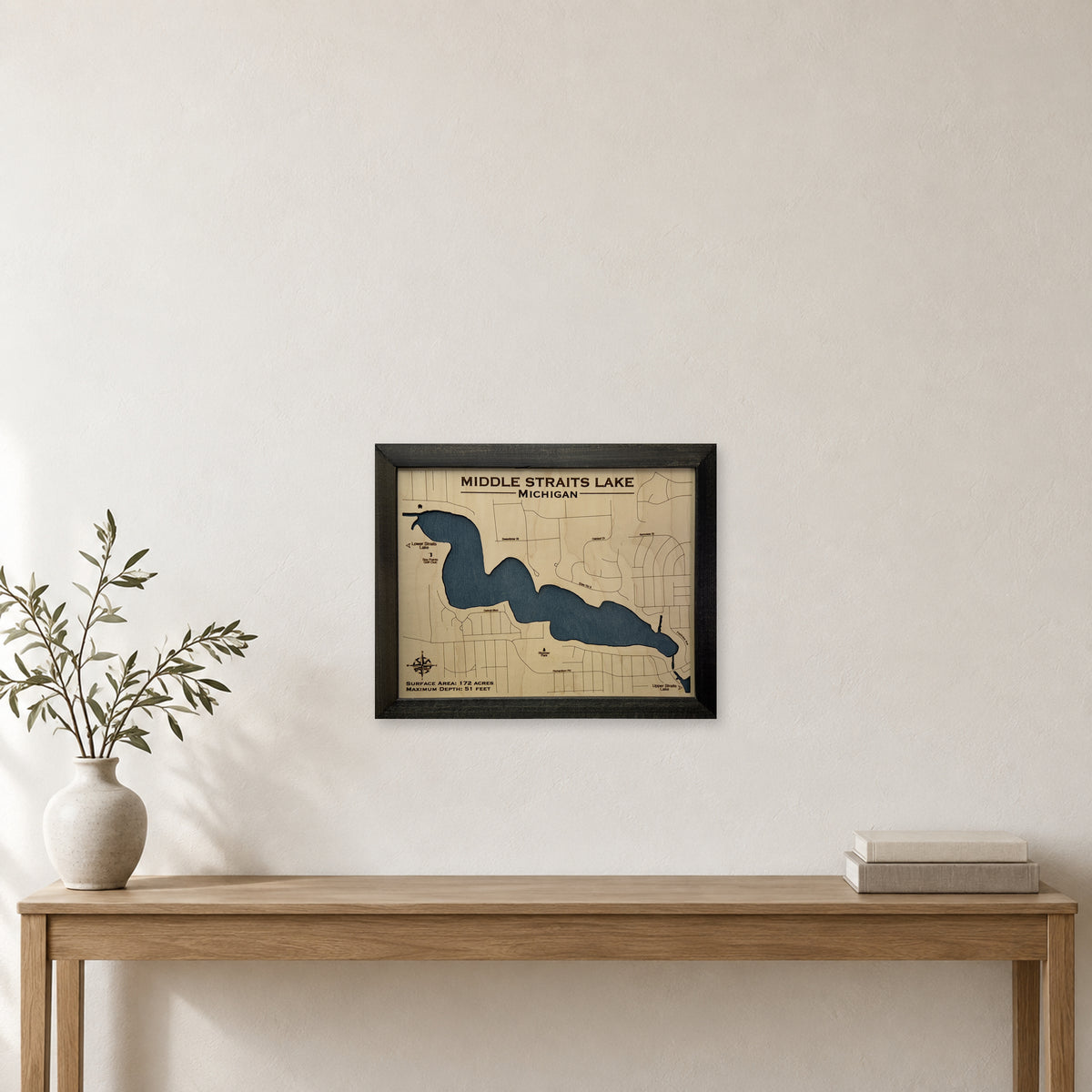 Middle Straits wood map — single layer, staged room mockup