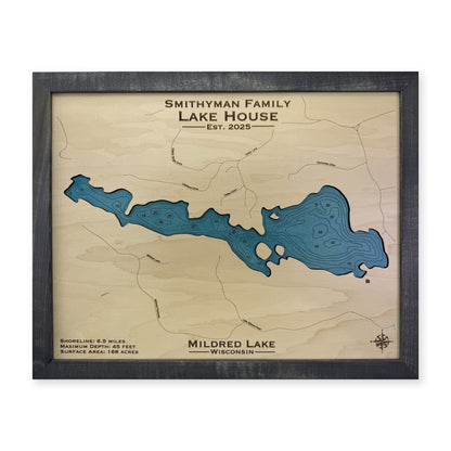 Mildred Smithyman wood map — single layer with engraved contours, white background