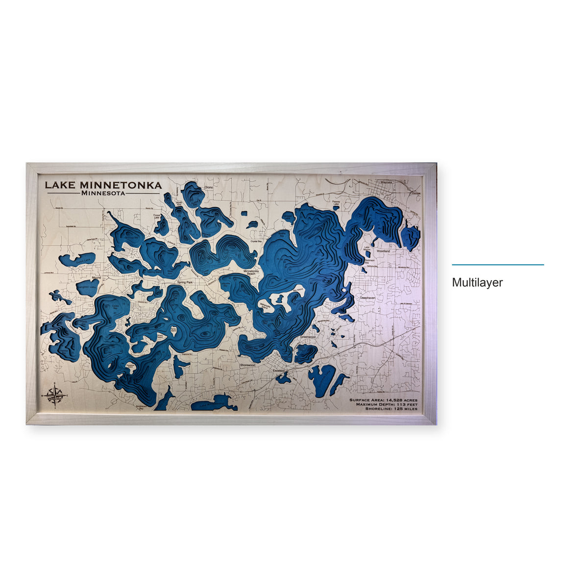Minnetonka Natural Multi wood map — multilayer, layer option shown