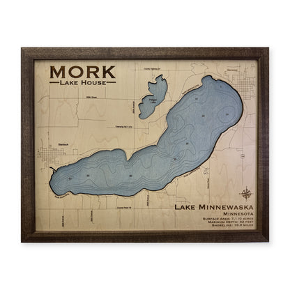 Minnewaska Mork wood map — single layer with engraved contours, white background