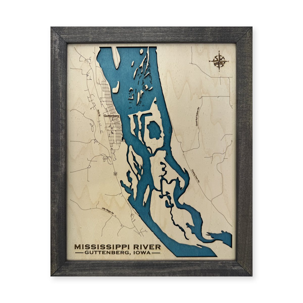 Mississippi Guttenberg wood map — single layer, white background