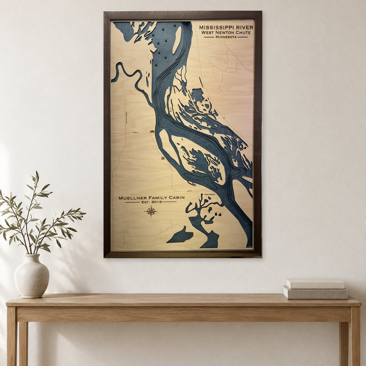 Mississippi Muellner wood map — multilayer, staged room mockup