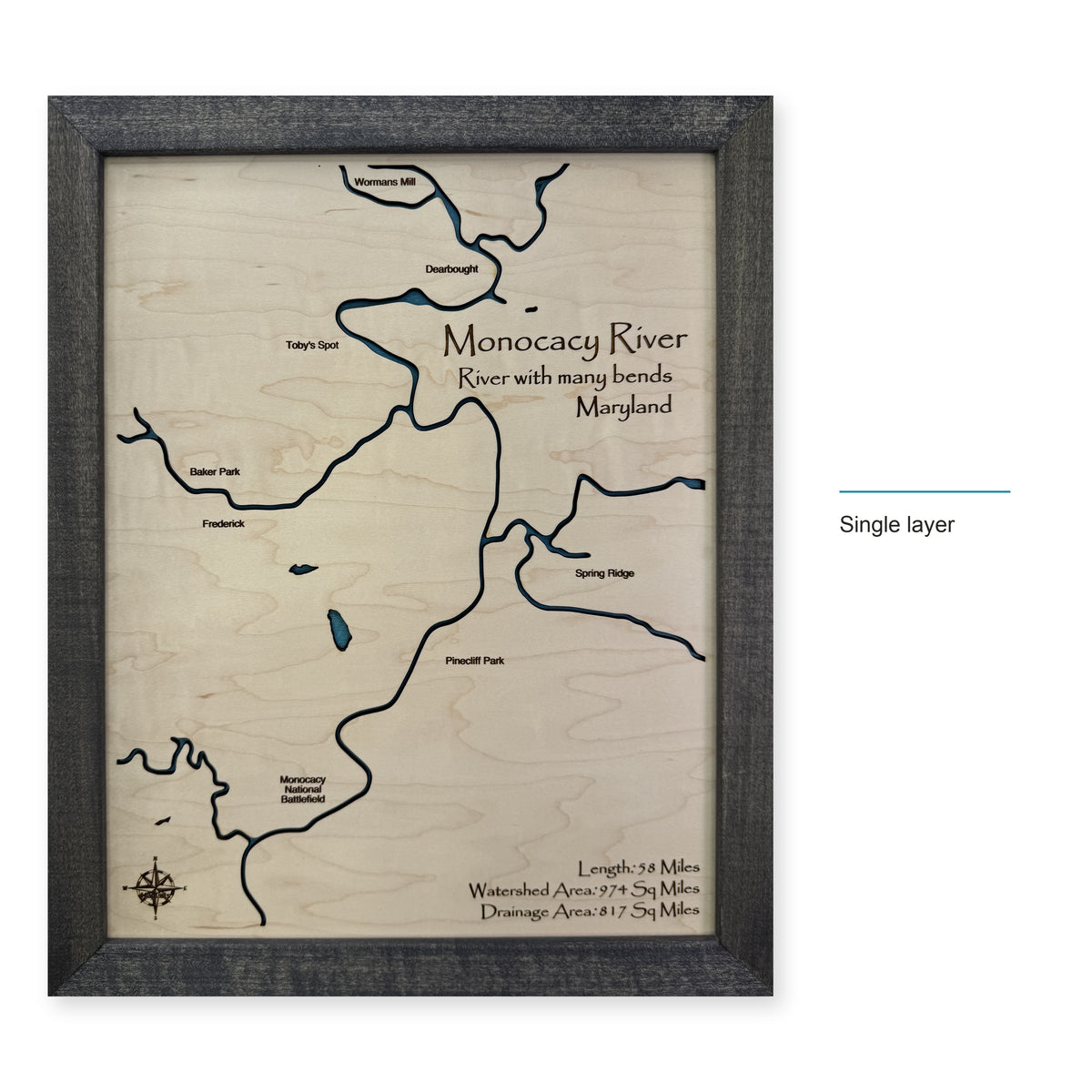 Monocacy River wood map — single layer, layer option shown