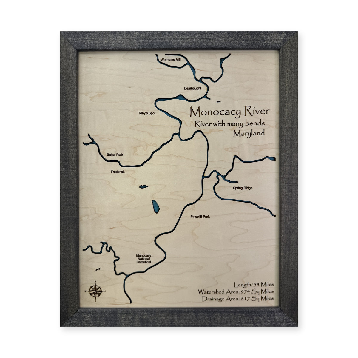 Monocacy River wood map — single layer, white background