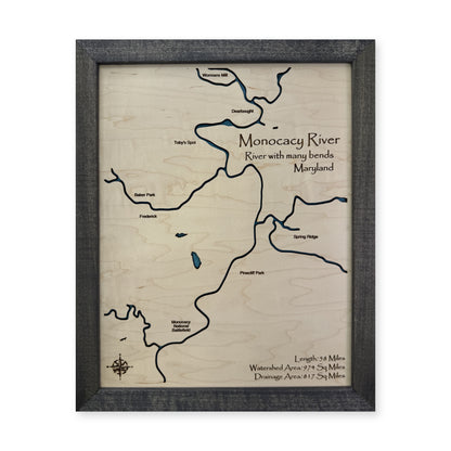 Monocacy River wood map — single layer, white background