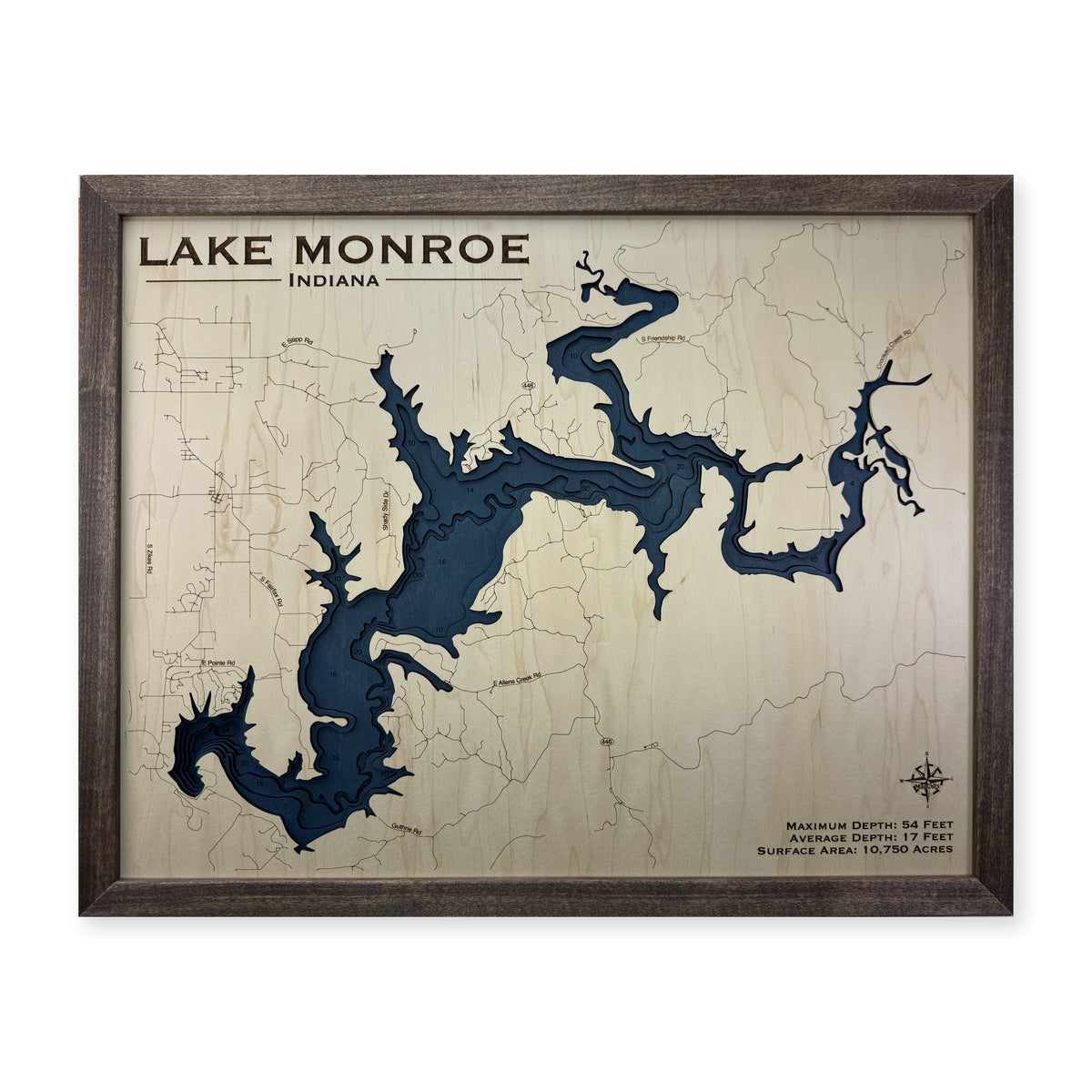 Monroe Walnut Multi wood map — multilayer, white background