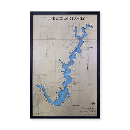 Morse Mccain wood map — single layer with engraved contours, white background