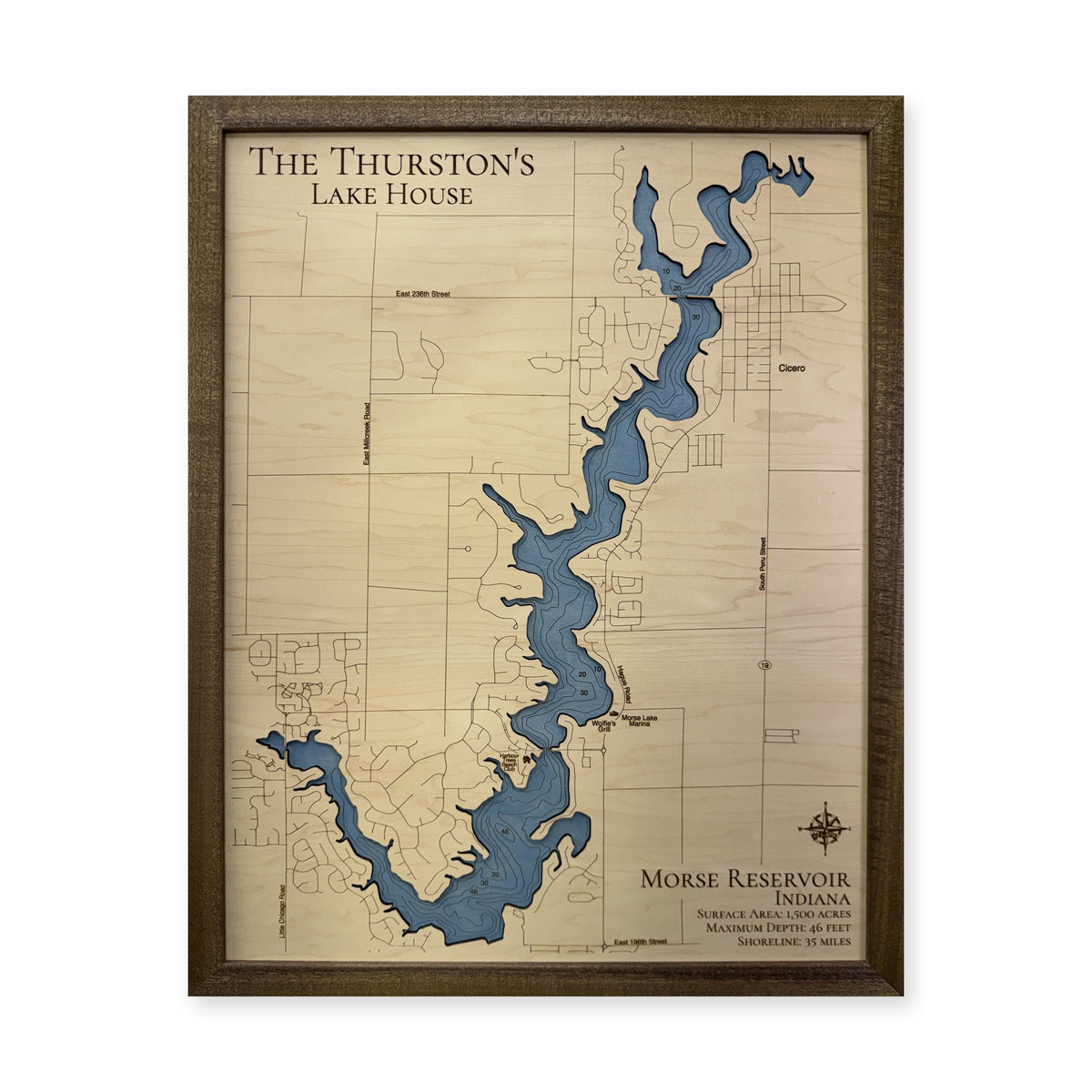 Morse Thurston wood map — single layer with engraved contours, white background