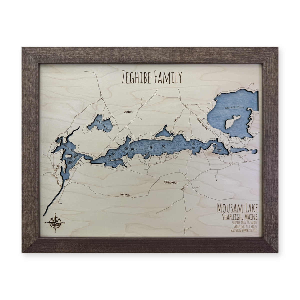 Mousam Zeghibe wood map — single layer with engraved contours, white background