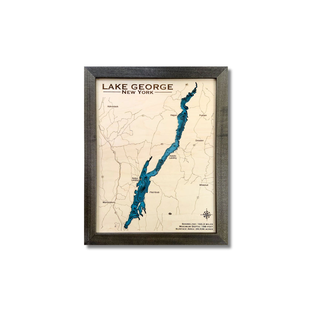 Multi water layer map of Lake George, New York, on a white background.