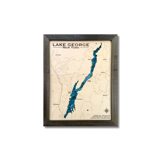 Multi water layer map of Lake George, New York, on a white background.