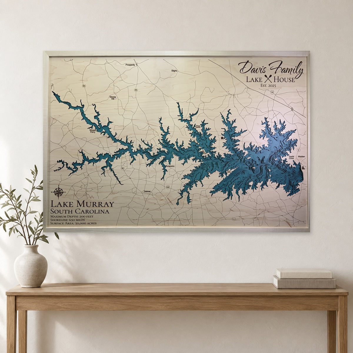 Murray Davis wood map — multilayer, staged room mockup