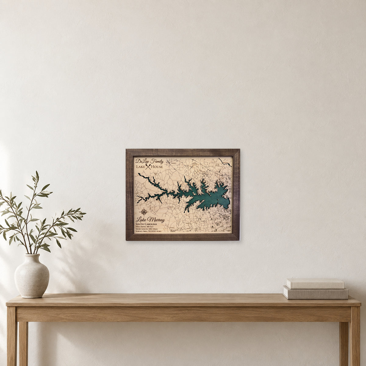 Murray Delap wood map — single layer, staged room mockup