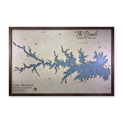Murray Pounds wood map — single layer with engraved contours, white background