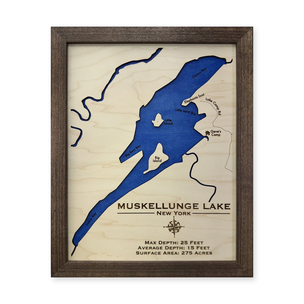 Muskellunge Blue wood map — single layer, white background