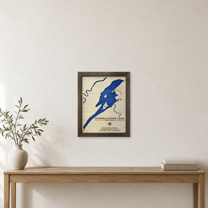 Muskellunge Blue wood map — single layer, staged room mockup