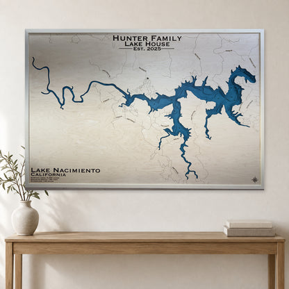 Nacimiento Hunter wood map — multilayer, staged room mockup