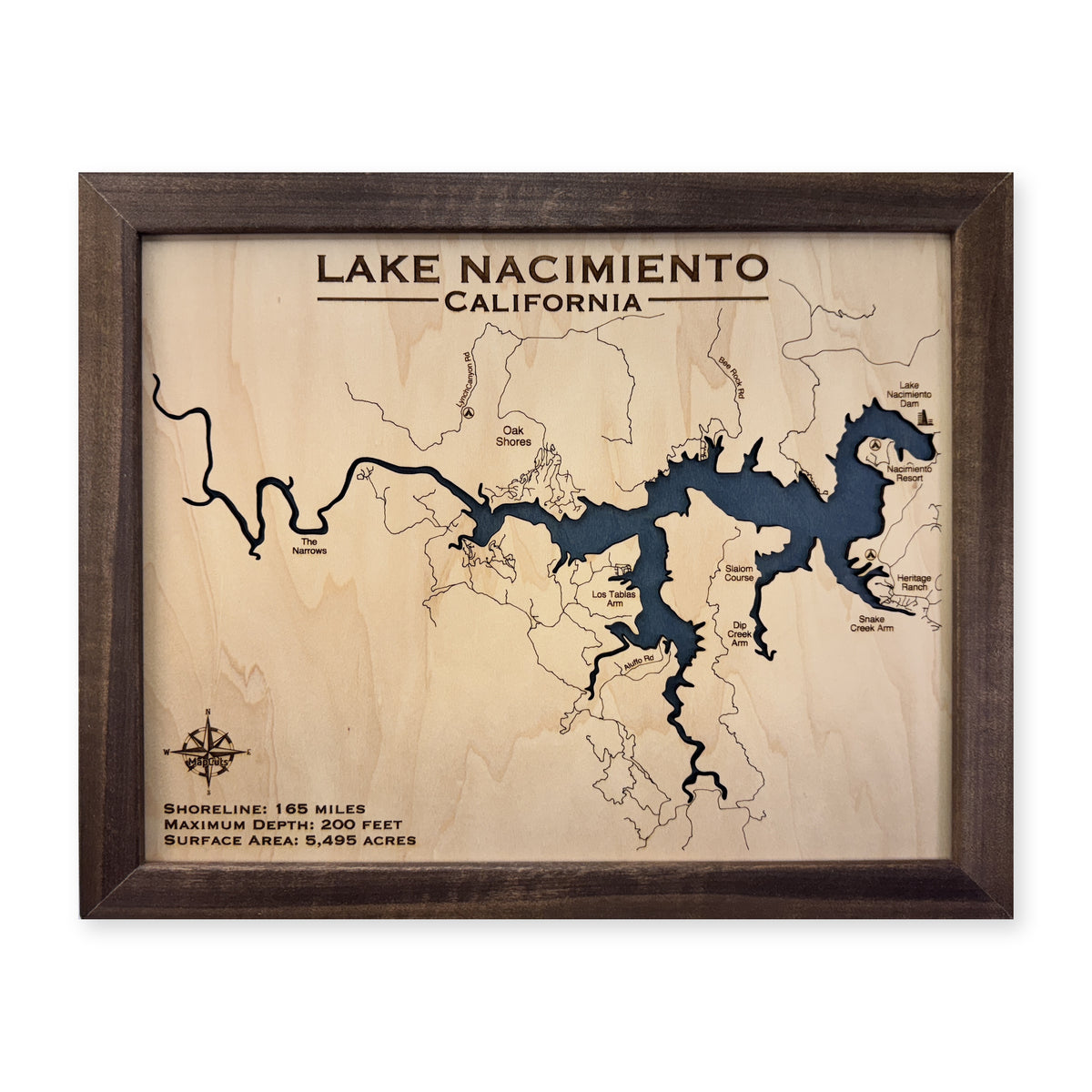 Nacimiento Walnut wood map — single layer, white background