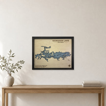 Namakan Black wood map — multilayer, staged room mockup