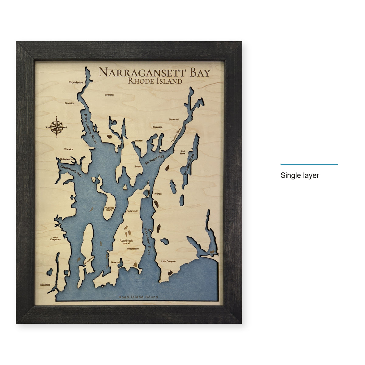 Narragansett Black Single wood map — single layer, layer option shown