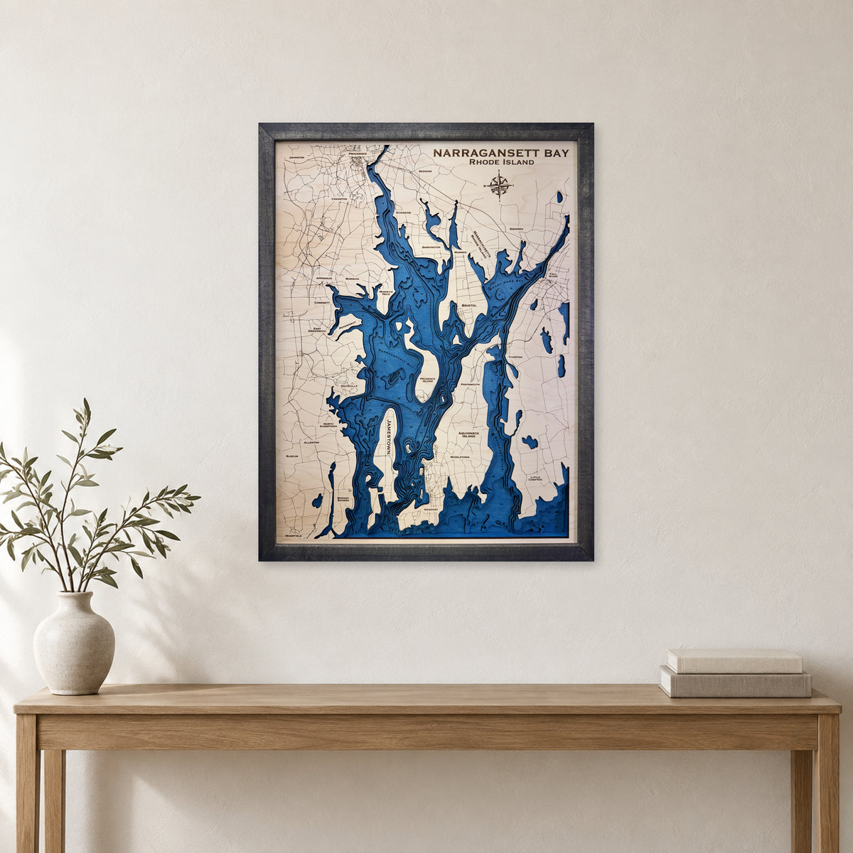 Narragansett Charcoal wood map — multilayer, staged room mockup