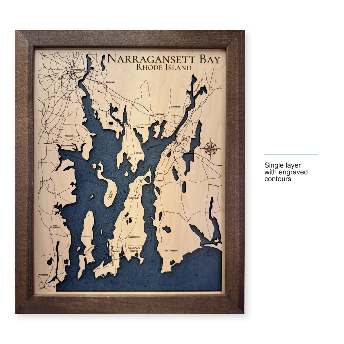 Narragansett Delisle wood map — single layer with engraved contours, layer option shown