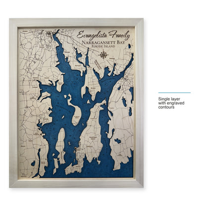 Narragansett Evangelista wood map — single layer with engraved contours, layer option shown