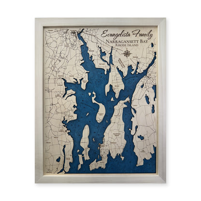 Narragansett Evangelista wood map — single layer with engraved contours, white background