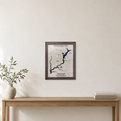 Navajo Crawford wood map — multilayer, staged room mockup