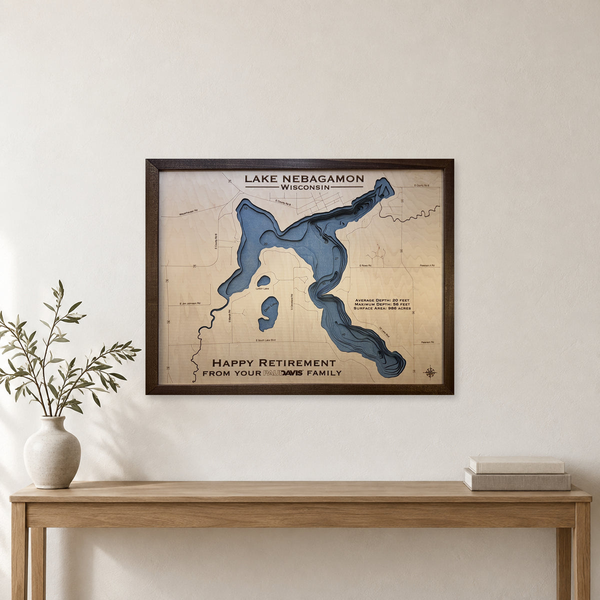 Nebagamon Retirement wood map — multilayer, staged room mockup