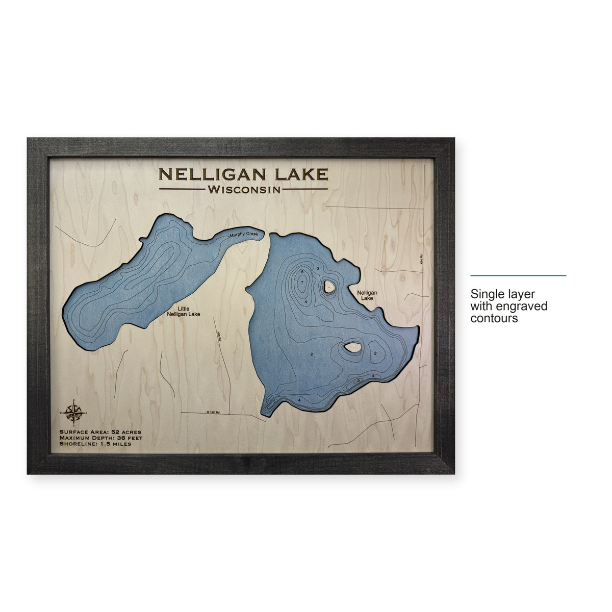 Nelligan Engraved wood map — single layer with engraved contours, layer option shown