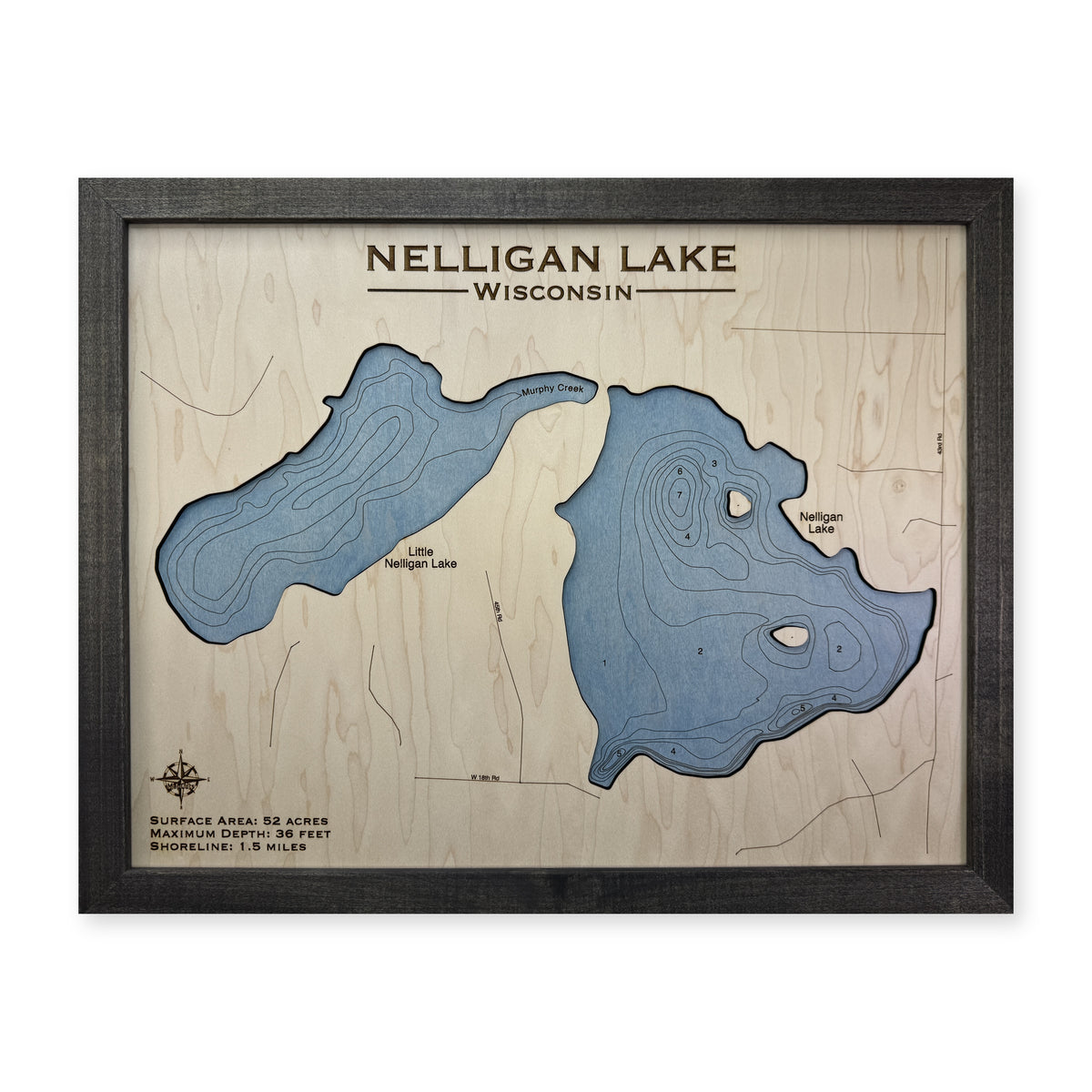 Nelligan Engraved wood map — single layer with engraved contours, white background