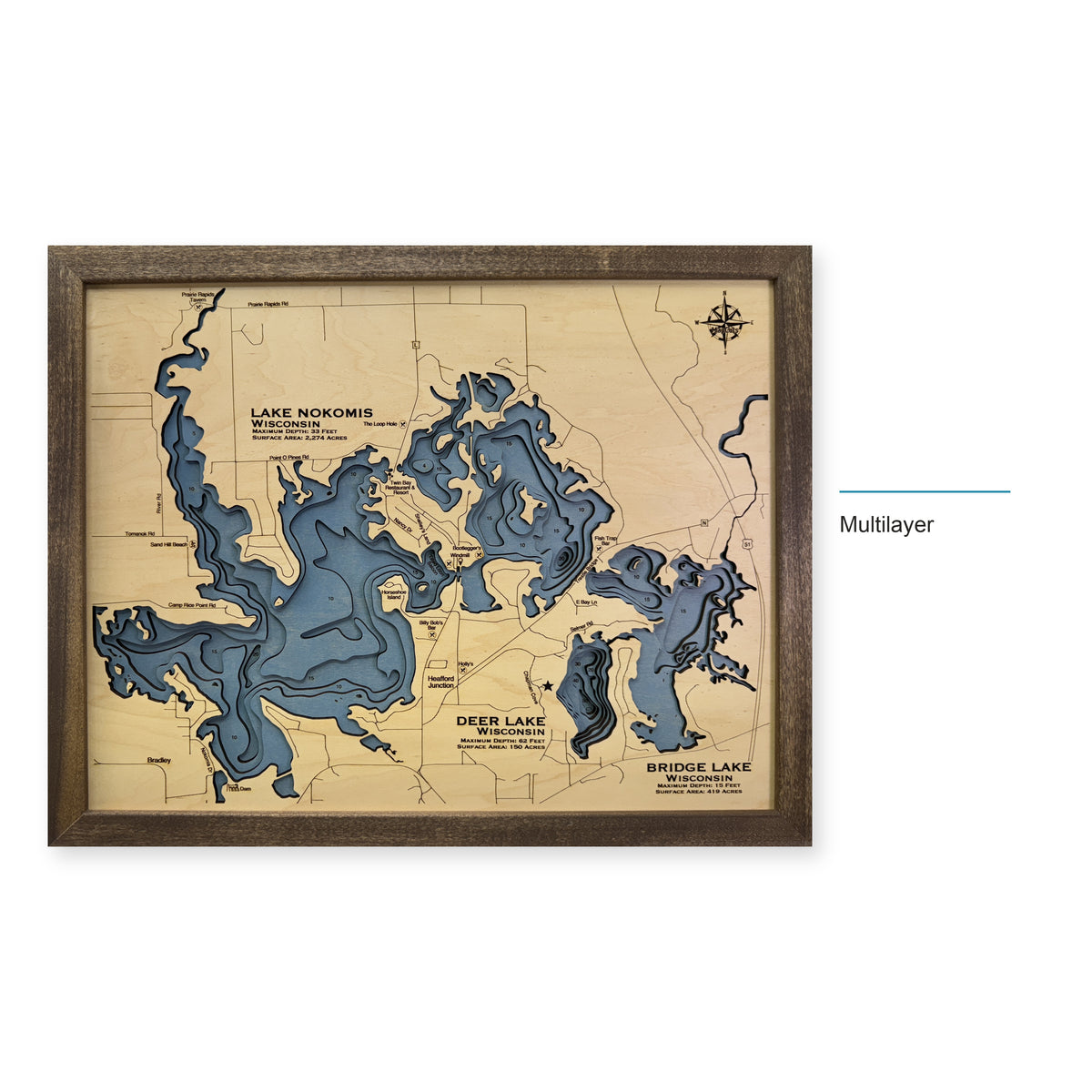 Nokomis Deer Bridge wood map — multilayer, layer option shown